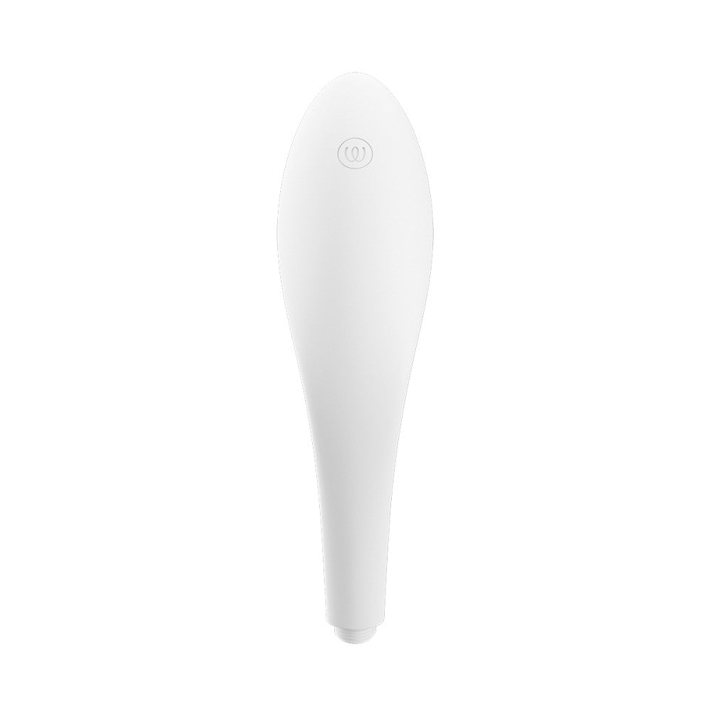 "Backside" of the Womanizer Wave that will point towards the ceiling when the showerhead is installed. It looks super smooth with a streamlined design that would fit really comfortably into a single hand to hold. | Kinkly Shop