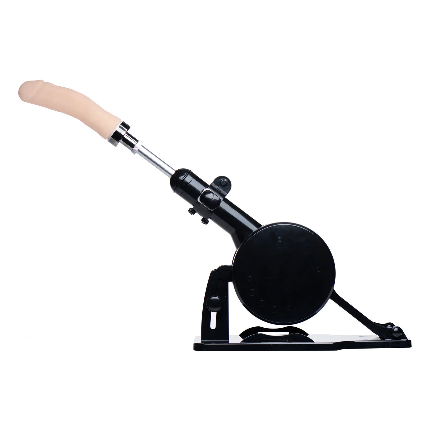 The Robo FUK Sex Machine shown from the side, showcasing the rounded, slim base that would make this sex machine much easier to tote around than more powerful options. | Kinkly Shop