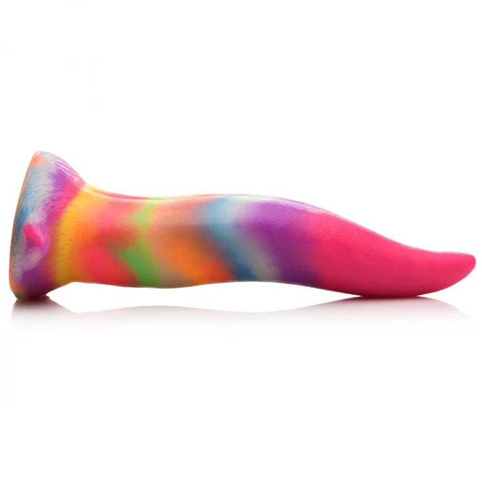 Side view of the Creature Cocks Unicorn Kiss showcasing the change in diameter, slim at the tip, thick at the base, for the dildo. | Kinkly Shop