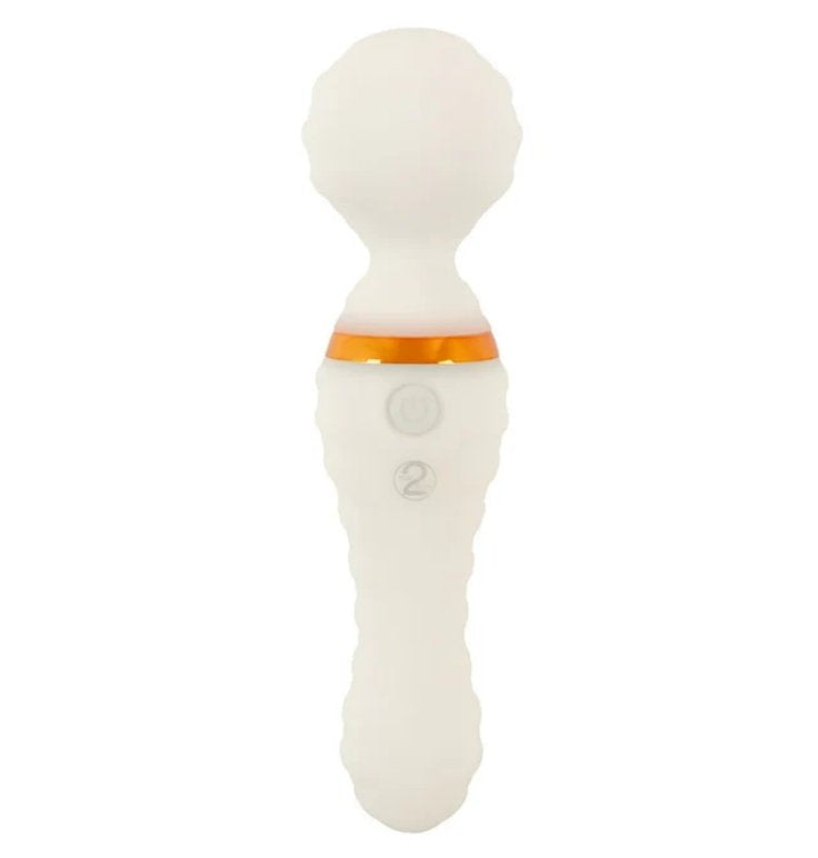 The You2Toys Glow-in-the-Dark Wand Vibrator in front of a plain white background. It's an off-white color that looks like a standard glow in the dark color. | Kinkly Shop