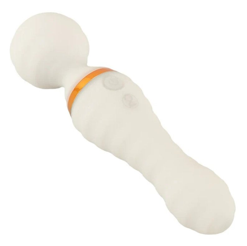 Close-up on the You2Toys Glow-in-the-Dark Wand Vibrator handle showcasing the single button on the shaft to controls the vibrations. | Kinkly Shop