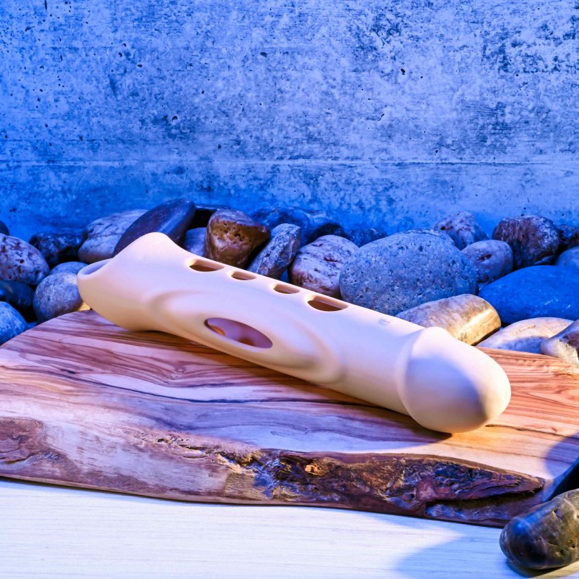 Another view of the Evolved Big Shaft Extender. This showcases the realistic, circumsized head at the tip of the Evolved Big Shaft Extender. | Kinkly Shop