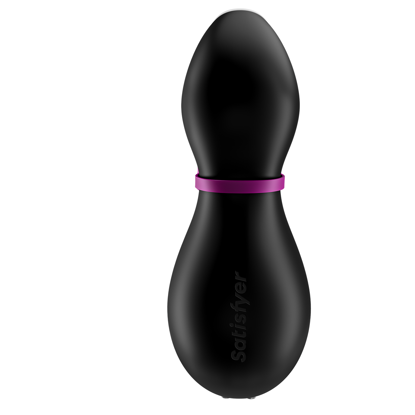 Backside of the Satifyer Pro Penguin. It is smooth with the "Satisfyer" name etched into plastic. | Kinkly Shop