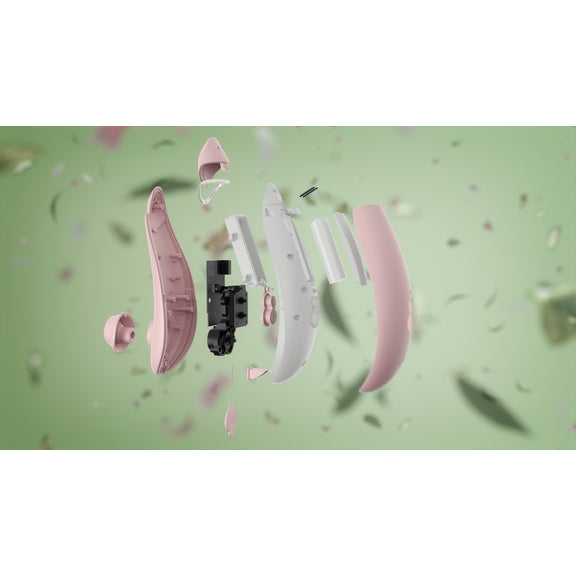 Illustrated image that shows the Womanizer Premium Eco Friendly Vibrator in all of its parts | Kinkly Shop
