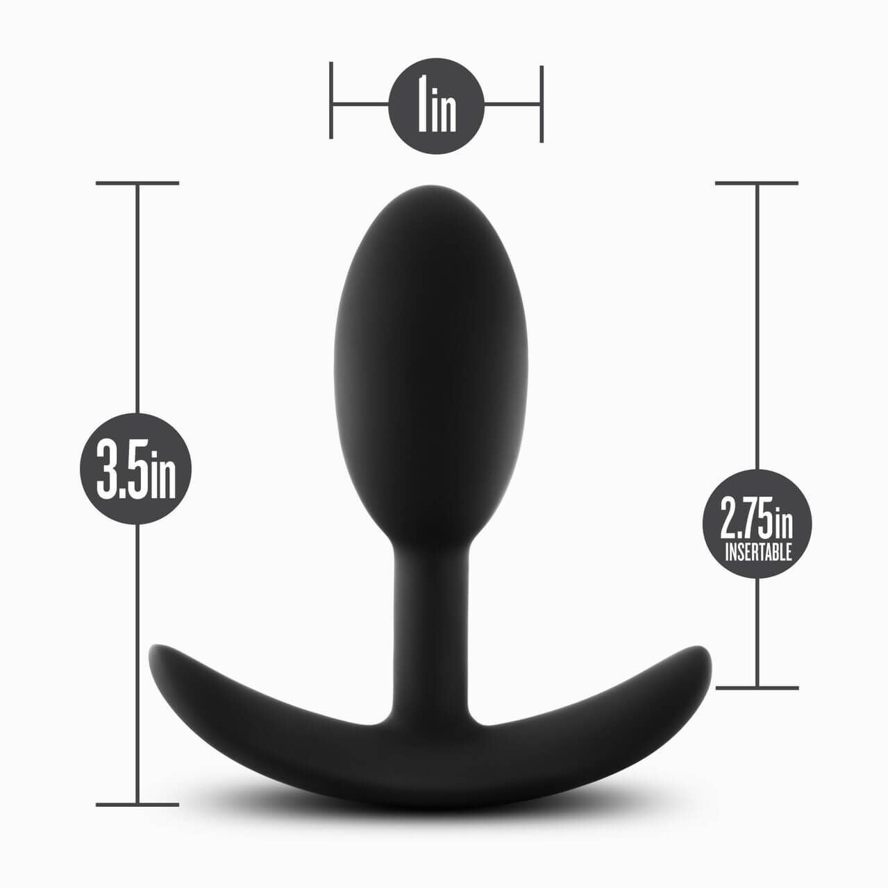 The Blush Luxe Vibra Slim in Small with measurements superimposed over its design. It is 1" in diameter, 3.5" in total length, and 2.75" in insertable length. | Kinkly Shop