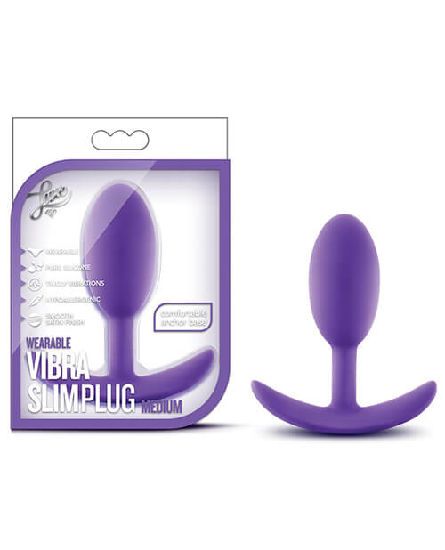 The purple Blush Luxe Vibra Slim next to its packaging. | Kinkly Shop