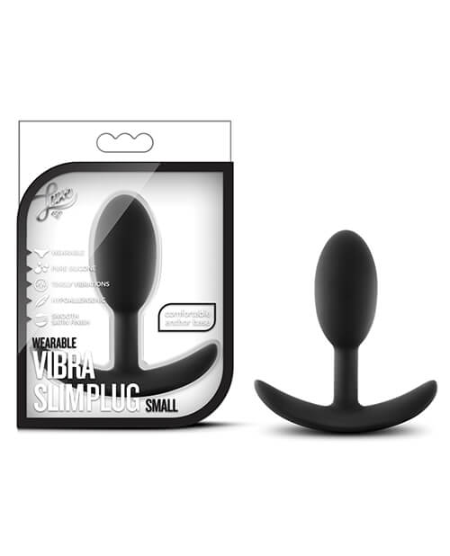 The black Blush Luxe Vibra Slim next to its packaging. | Kinkly Shop