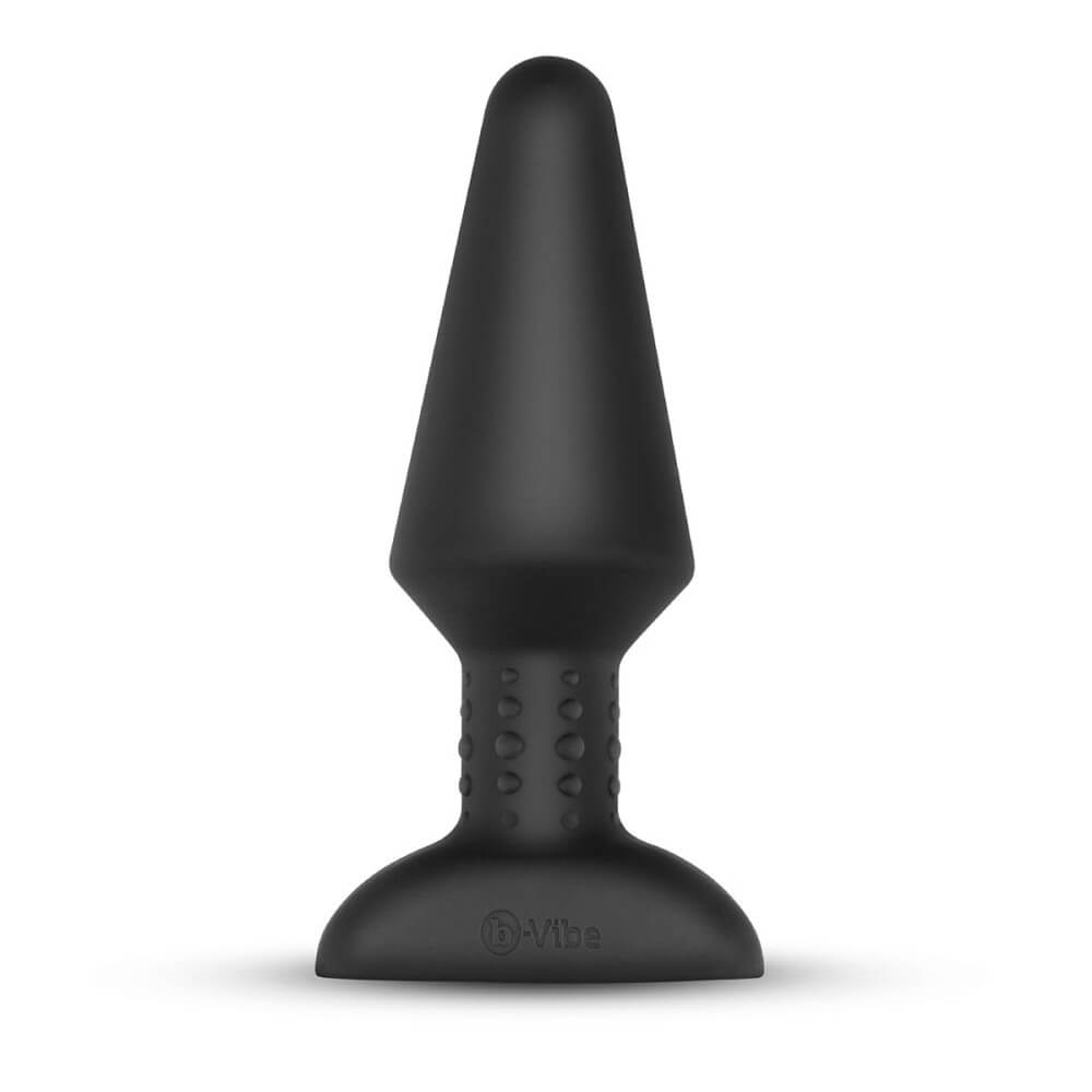 Rimming XL plug from the b-Vibe mASSter's Degree Anal Set up against a white background. The rimming nodules along the retention area are clearly visible. | Kinkly Shop