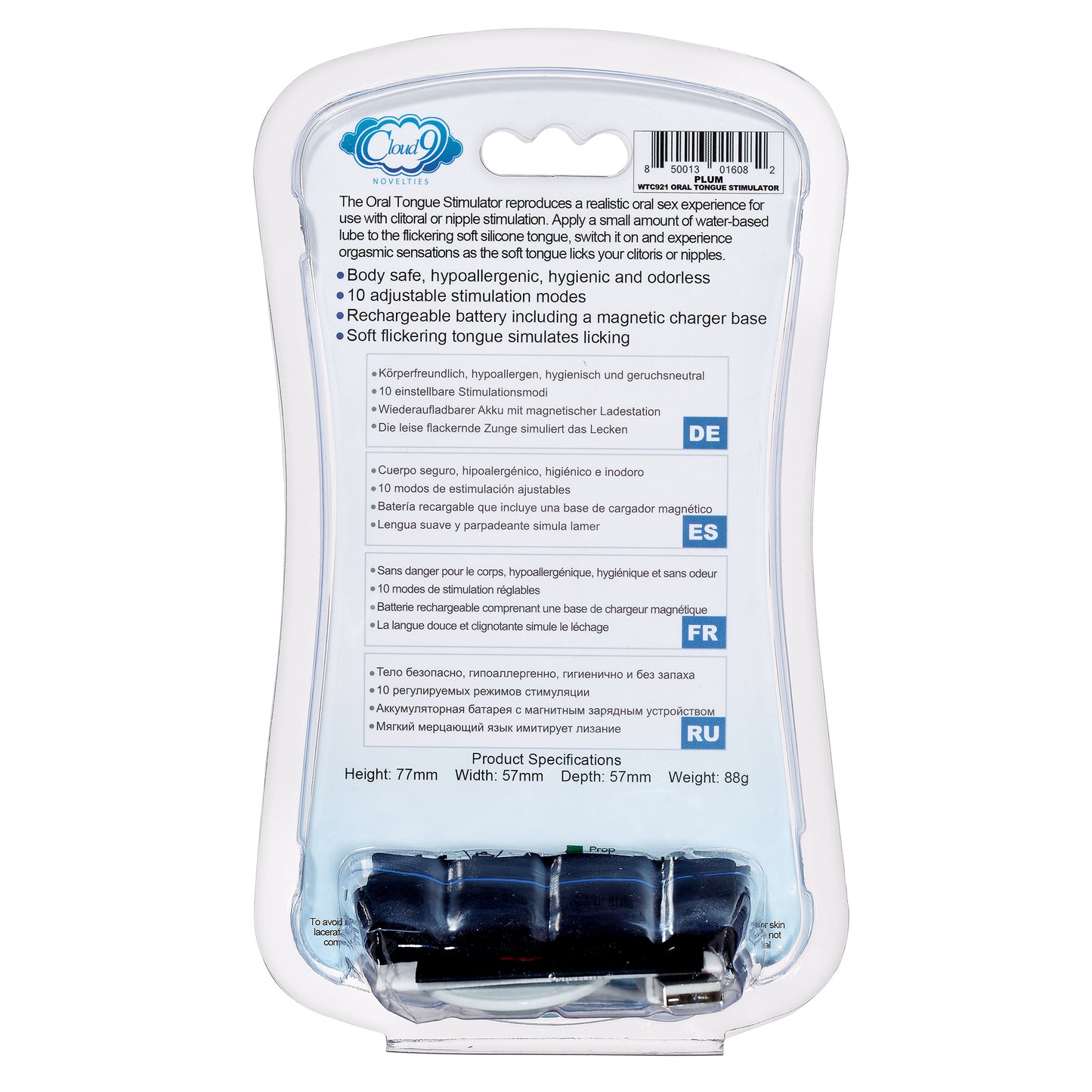 Backside of the packaging for the Cloud 9 Flutter Tongue | Kinkly Shop