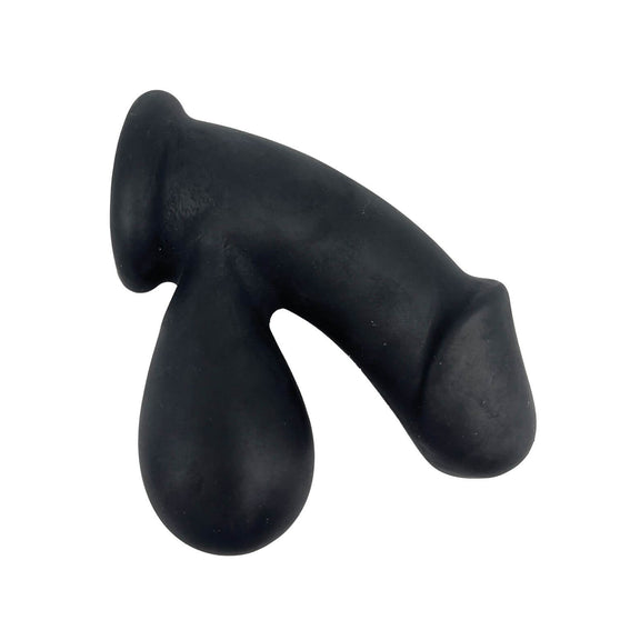 Side view of the Demon Kat Pack N Jack. The toy is shaped like a flaccid penis, and it has a pair of testicles that hang off the base of the shaft. | Kinkly Shop