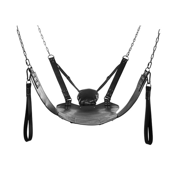 XR Brands Extreme Sling shown hanging from a hanging point with no person in it. | Kinkly Shop