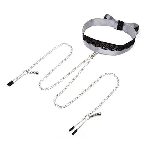 Fifty Shades Satin Collar with Nipple Clamps Soft & Erotic Kinkly Shop Fifty Shades Satin Collar with Nipple Clamps Soft & Erotic Kinkly Shop
