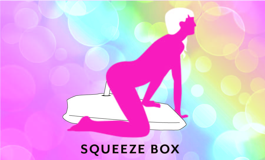 Squeeze Box sex position which shows a person on all fours enjoying a hands-free dildo that is inserted into the Liberator Humphrey | Kinkly Shop