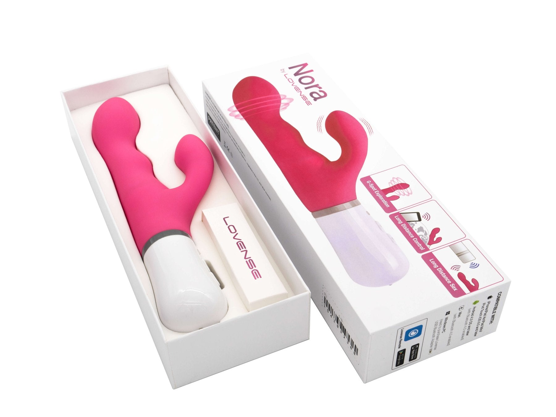 The Lovense Nora resting inside of the Lovense packaging while the lid is removed from the packaging | Kinkly Shop