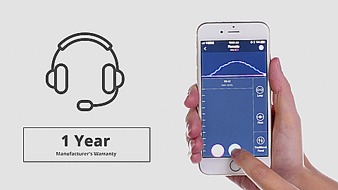 GIF showcases a finger controlling the vibrator on a cell phone screen. The text on the GIF states "1 year manufacturer's warranty." | Kinkly Shop