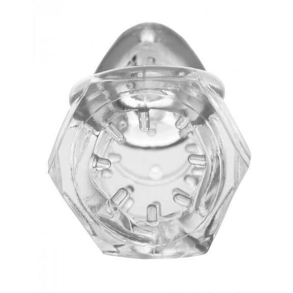 Close-up of the built-in nubs. The row closest to the entrance is best in view with this angle, but nubs can be seen in the background throughout the entire Master Series Detained 2.0 Restrictive Chastity Cage. | Kinkly Shop