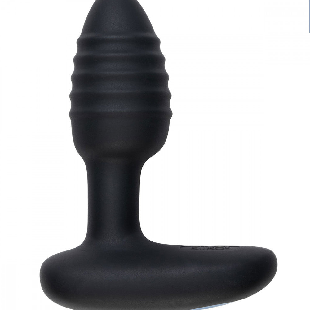 Close-up of the OhMiBod Lumen shows the textured butt plug design with deep ridges within the insertable portion. It also shows the thicker base of the OhMiBod Lumen. | Kinkly Shop