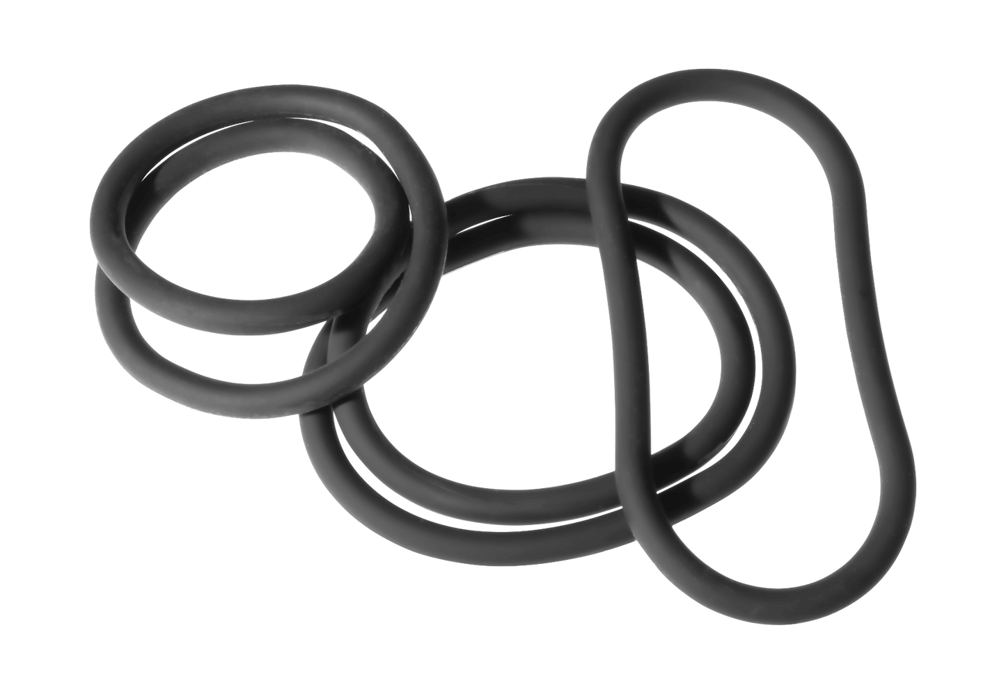 Perfect Fit Slim Wrap Cock Rings laying out one top of each other. This shows how stretchy and easy to loop the length of cock rings are. | Kinkly Shop