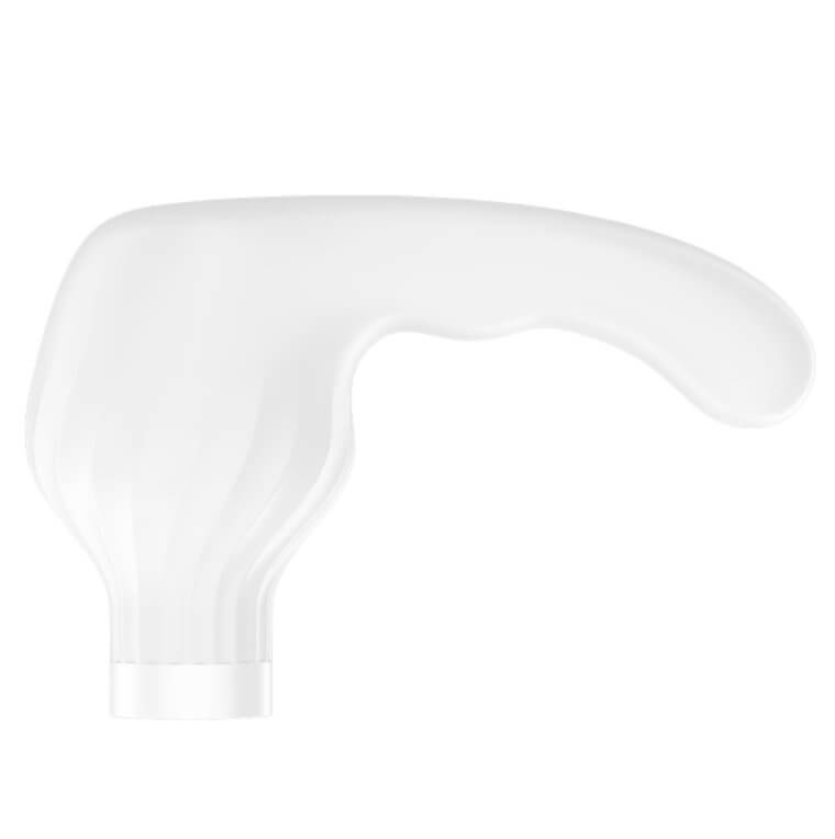 Close-up of the insertable head that comes with the Satisfyer Double Wand-er. The tip is rounded and the insertable portion is slim in size. | Kinkly Shop