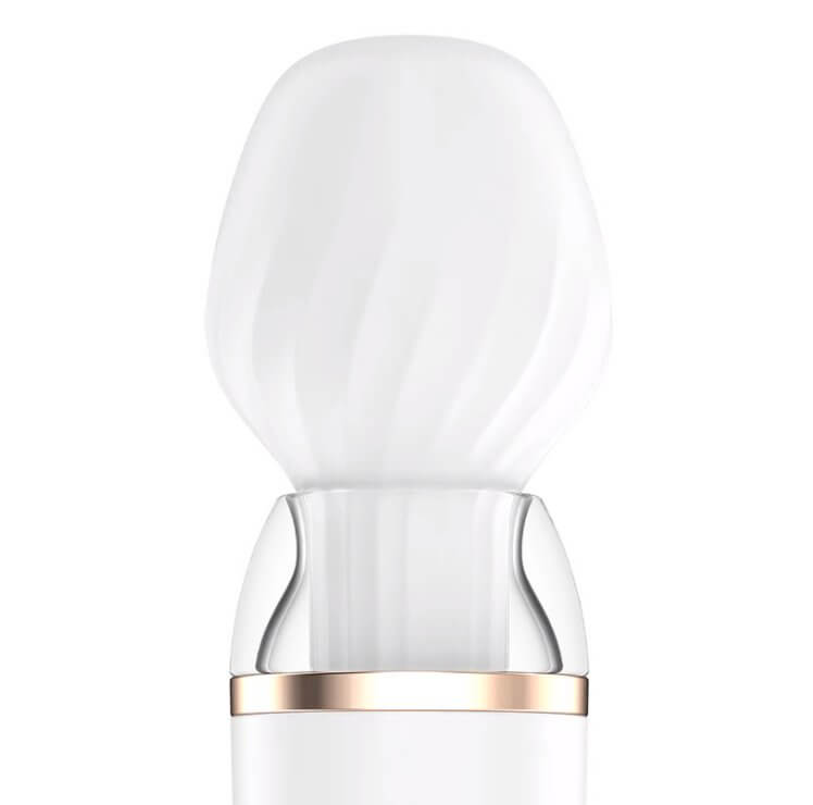 Close-up of the external wand massager head. This showcases the light texturing along the edges of the wand as well as the smooth, flat surface near the top. | Kinkly Shop
