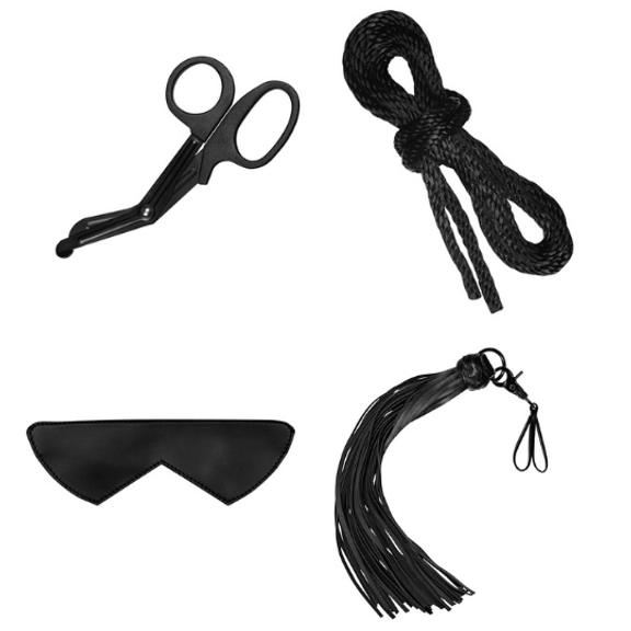 All of the items included in the Sportsheets Learn the Ropes Kit set up against a white background. | Kinkly Shop