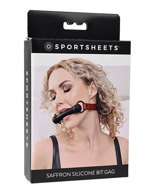 Front of the packaging for the Sportsheets Saffron Silicone Bit Gag | Kinkly Shop