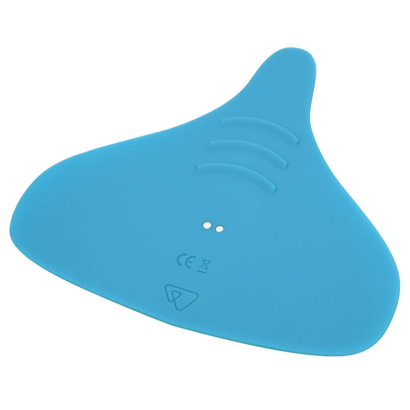 The backside of the Wild Flower Enby 2. You can see the textured ridges in addition to the Wild Flower logo and the magnetic charging ports. | Kinkly Shop