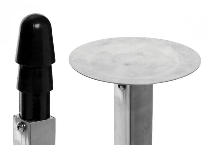 A close-up of the two dildo attachment options for the Master Series Squat Impaler. It shows the Vac-U-Lock attachment option and the large, circular platform that works for the suction cup base dildos. | Kinkly Shop