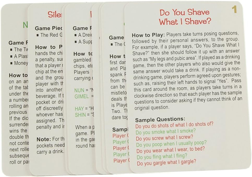 The cards with the games written on them fanned out to read some of the cards. The game "Do you Shave What I Shave?" is presented as the top card that can be read. | Kinkly Shop