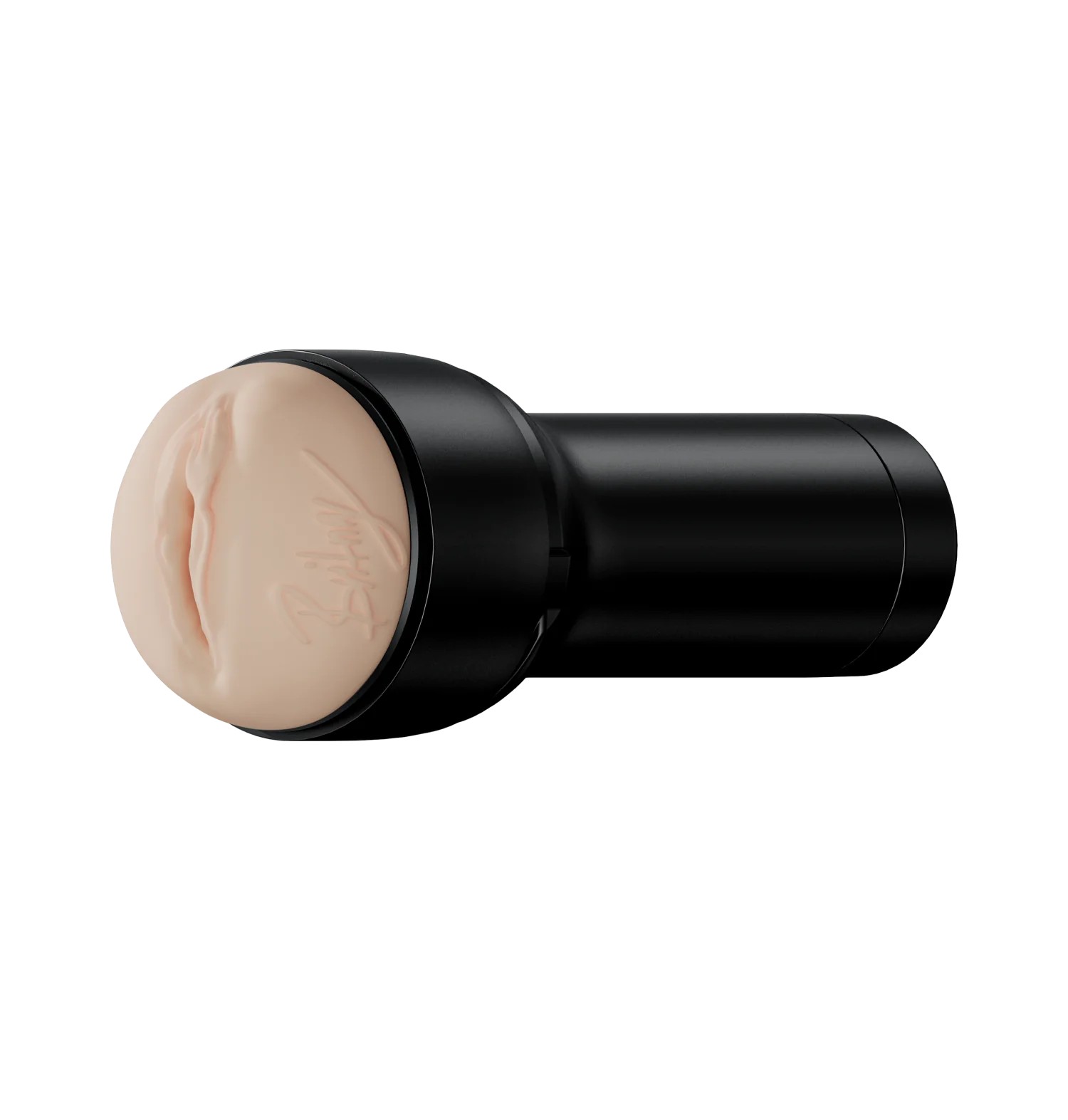 A close-up of the orifice of the FeelStars FeelBritney Stroker that showcases the signature etched into the stroker. | Kinkly Shop