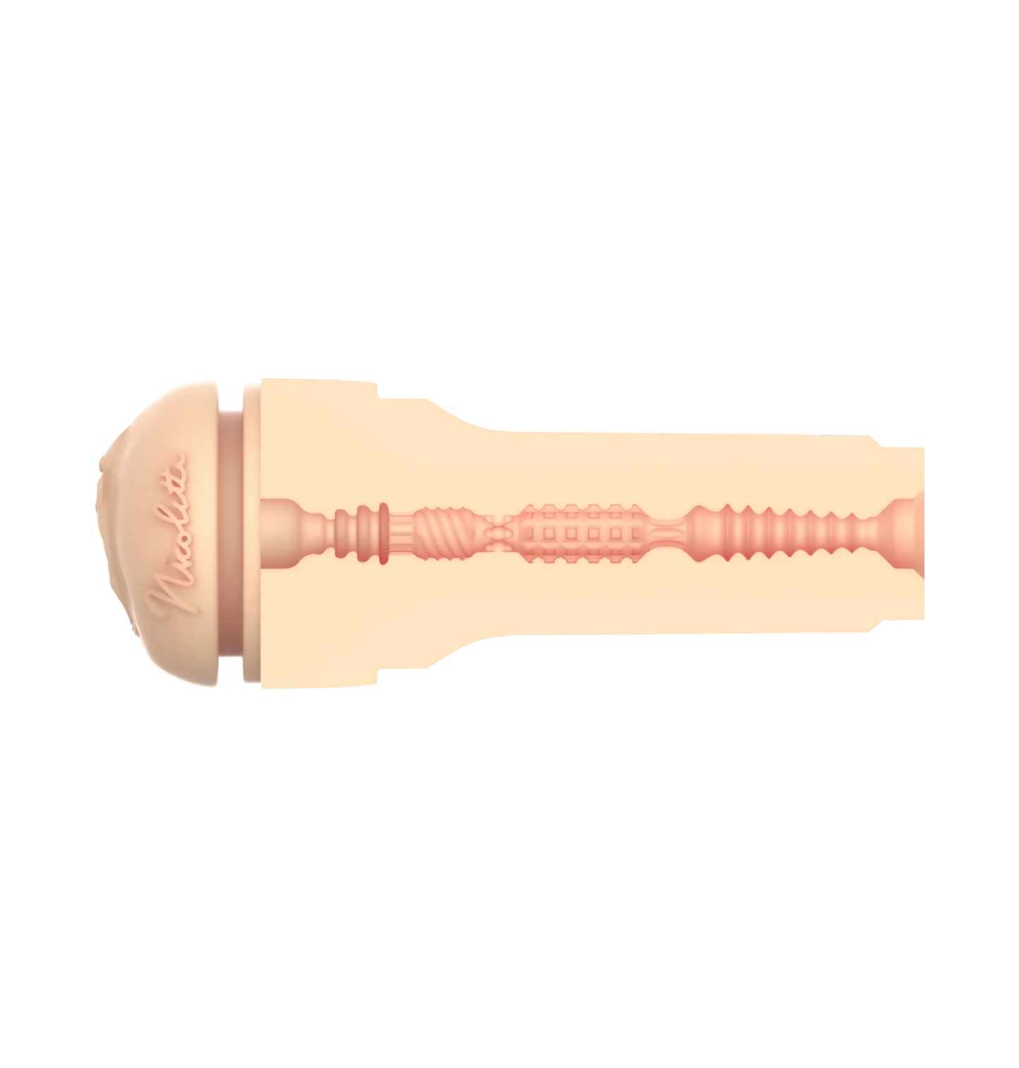 Cross-section of the texture inside of the KIIROO FeelStars FeelNicolette Stroker. There are ribs and swirls and square nodules. | Kinkly Shop