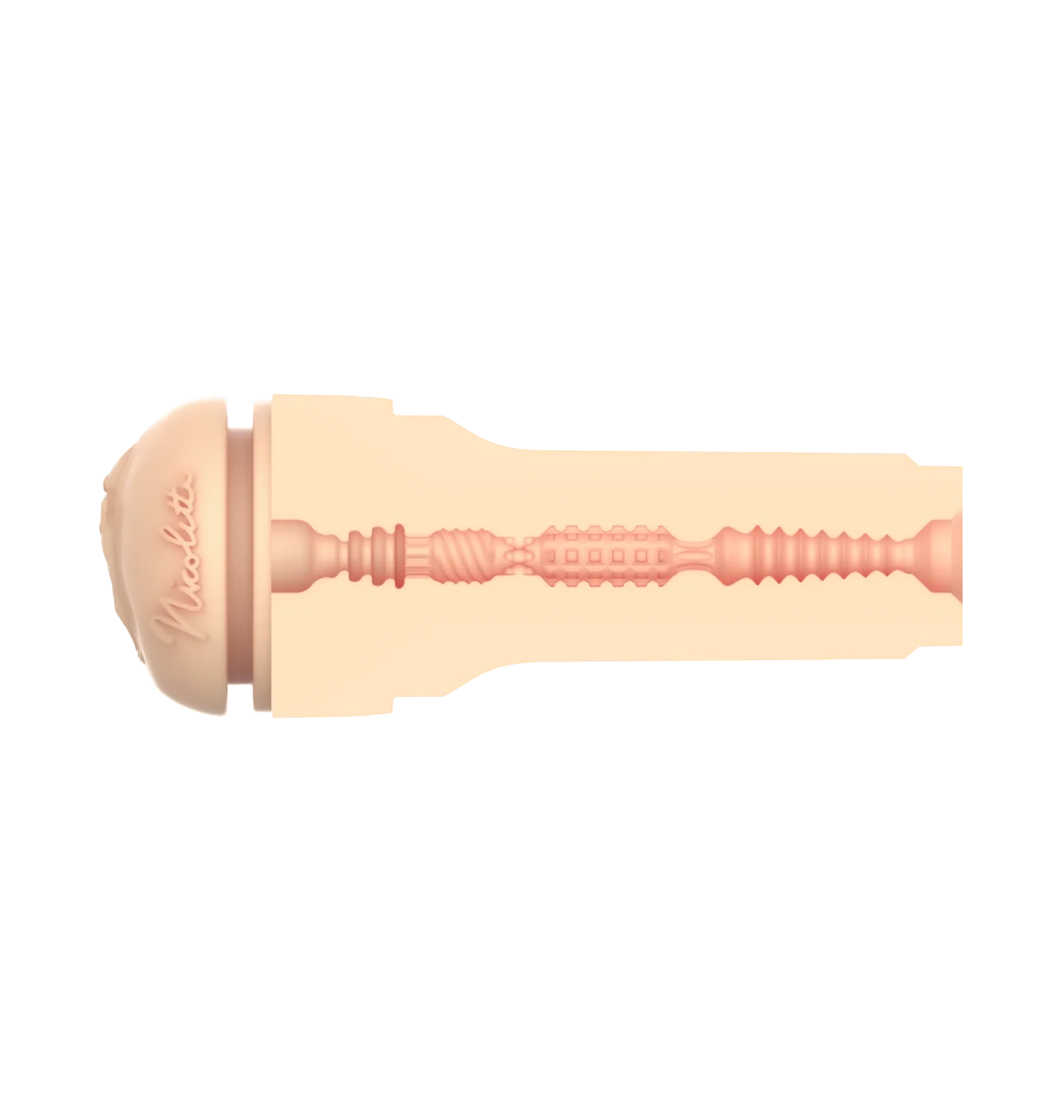 Cross-section of the texture inside of the KIIROO FeelStars FeelNicolette Stroker. There are ribs and swirls and square nodules. | Kinkly Shop