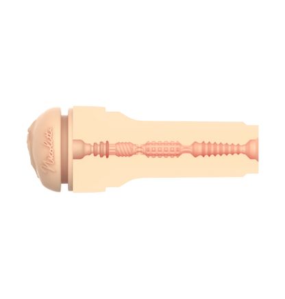 Cross-section of the texture inside of the KIIROO FeelStars FeelNicolette Stroker. There are ribs and swirls and square nodules. | Kinkly Shop