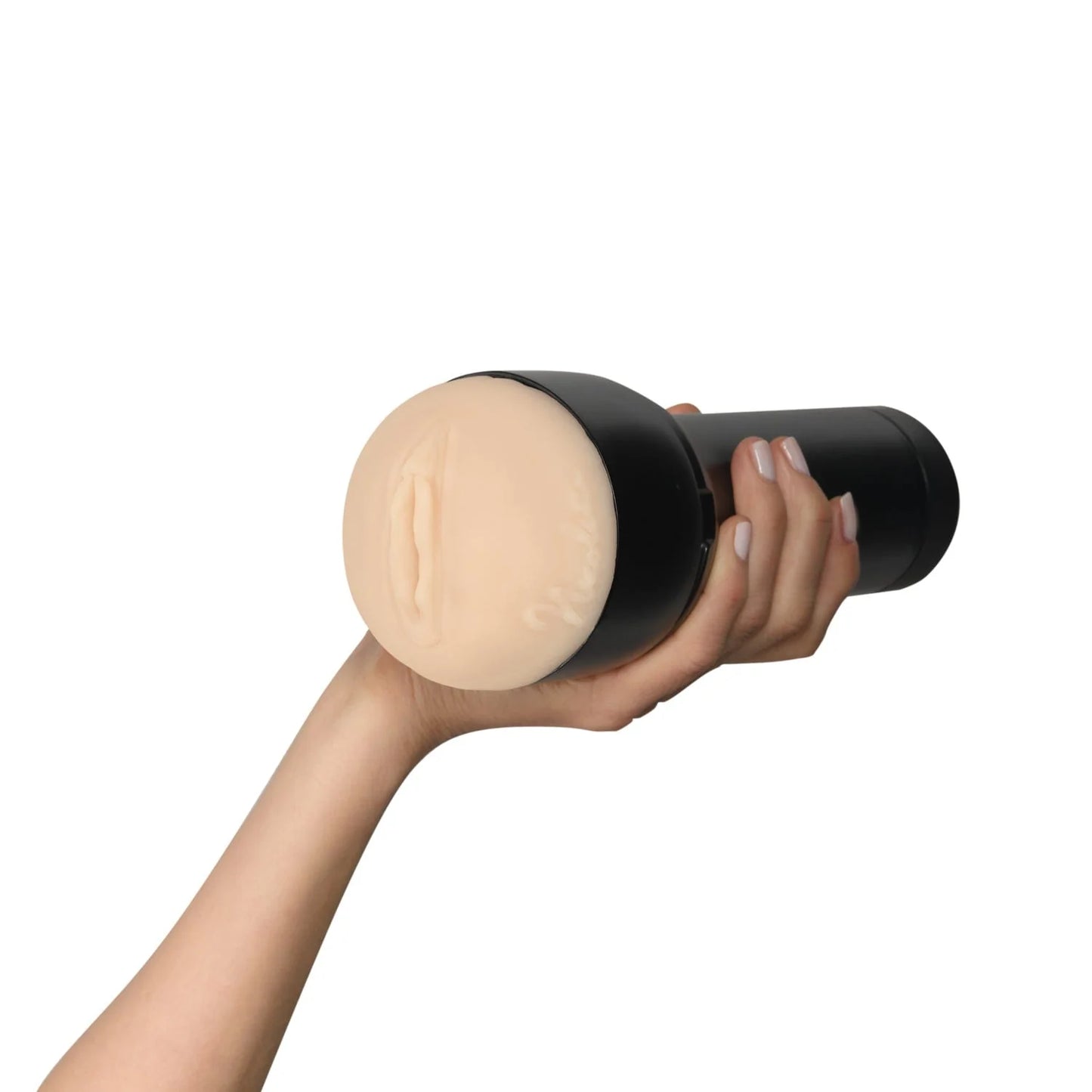 A hand holds the KIIROO FeelStars FeelNicolette Stroker. The plastic case looks really comfortable in the person's hand like a good grip on the case. | Kinkly Shop