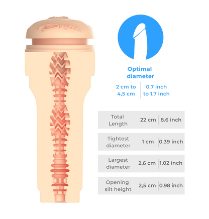 Measurements for the FeelStars FeelDaphne Stroker. All of the measurements are written in text in the product description. | Kinkly Shop
