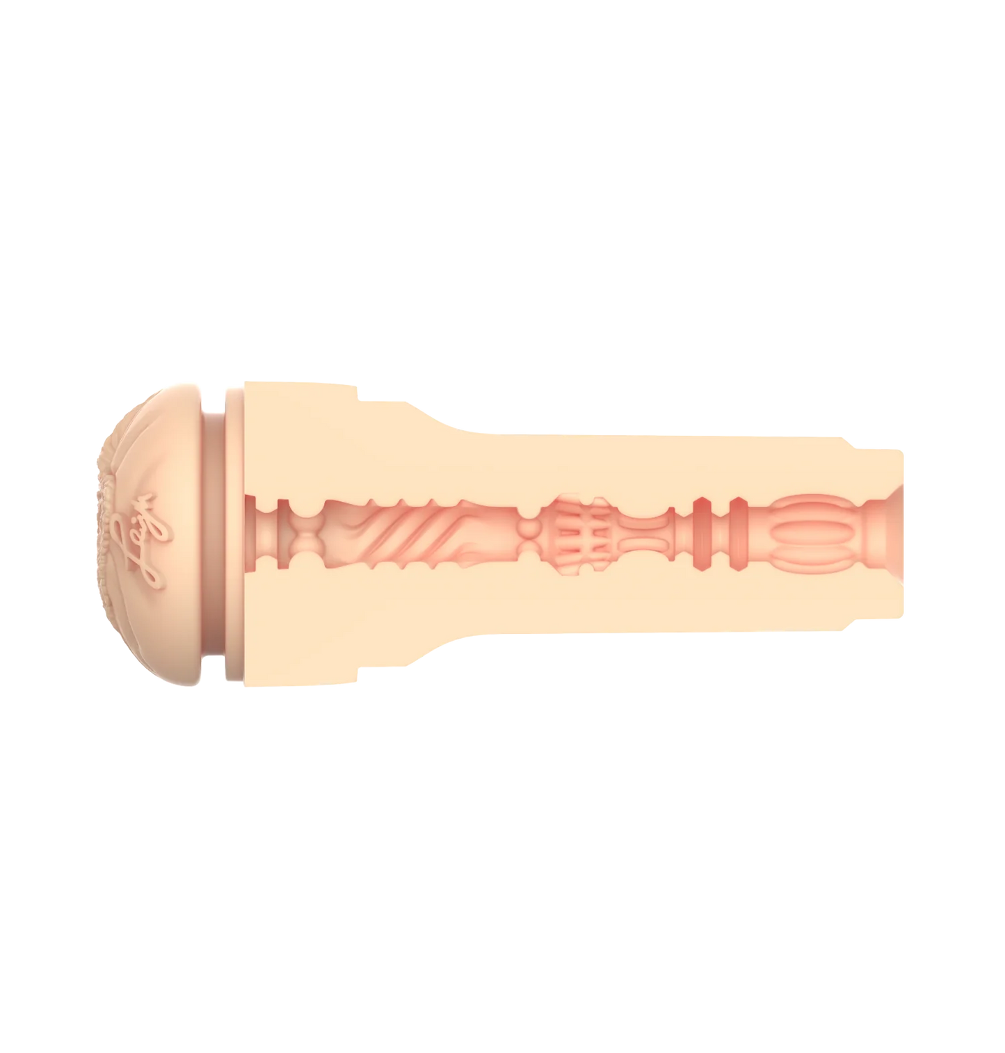 Cross-section of the FeelStars FeelLeigh Stroker. This showcases all of the various textures inside of the stroker that the shaft can feel as you use it. | Kinkly Shop