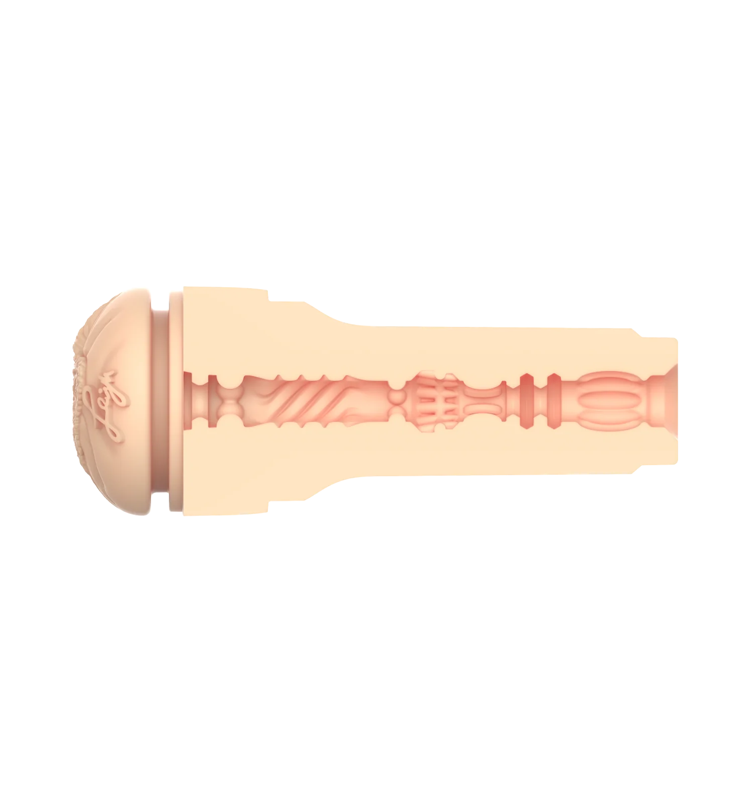 Cross-section of the FeelStars FeelLeigh Stroker. This showcases all of the various textures inside of the stroker that the shaft can feel as you use it. | Kinkly Shop