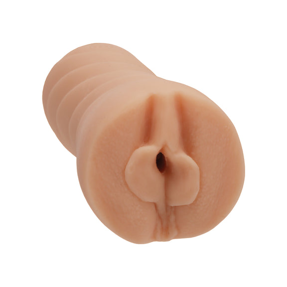Close-up of the orifice and entrance of the Signature Strokers Camgirls Bailey Rayne stroker. The stroker is molded directly from the porn star's vulva. | Kinkly Shop