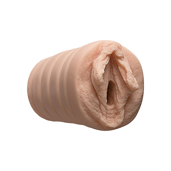 The Signature Strokers Kimberly Kane stroker in front of a plain white background. The entrance of the stroker is modeled directly from the porn star's vulva. | Kinkly Shop