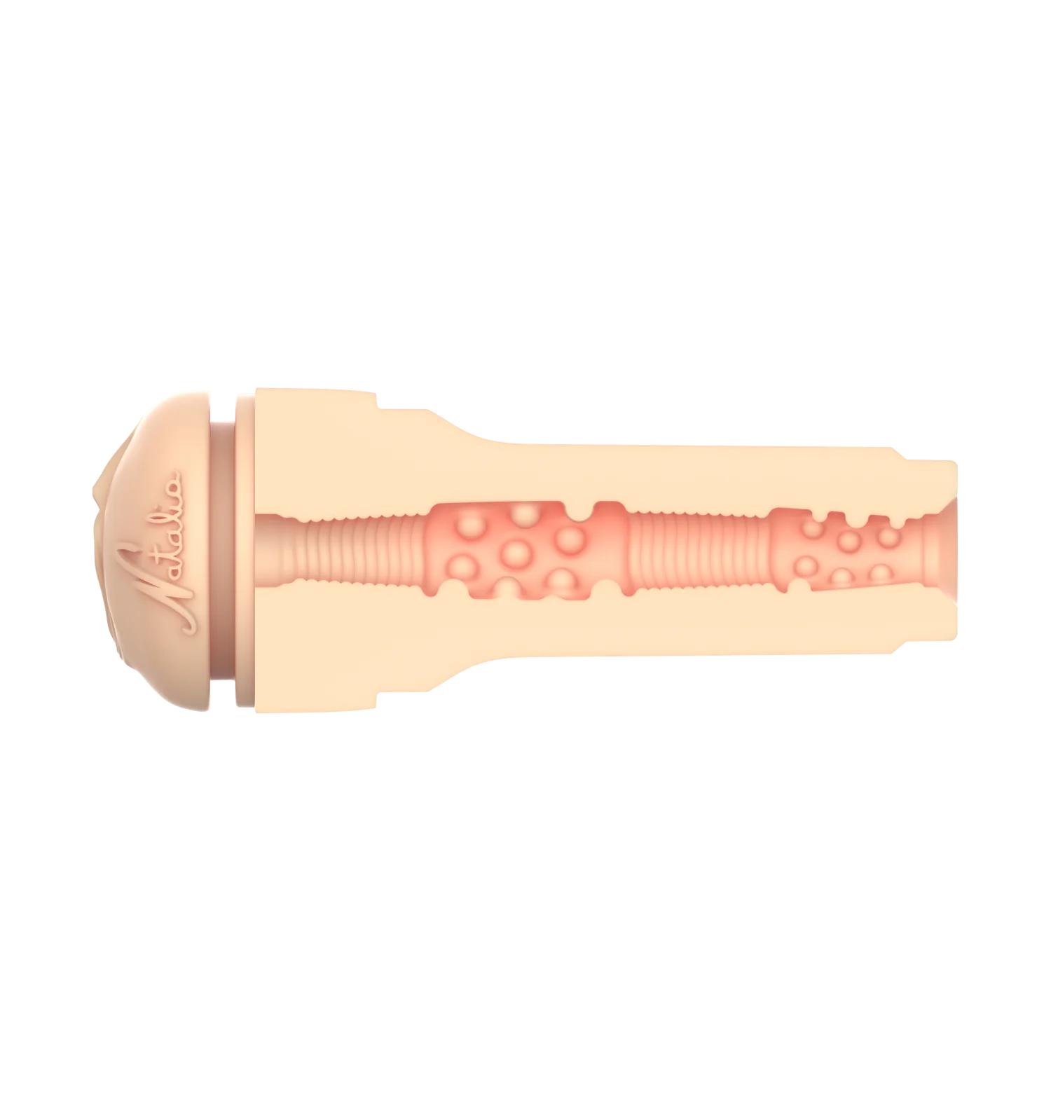 Cross-section of the FeelStars FeelNatalia Stroker showcases the texture all along the inner channel of the stroker | Kinkly Shop