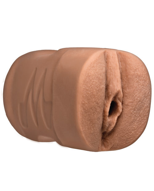 Close-up of the entrance and orifice of the Signature Strokers Missy Martinez stroker. The stroker's entrance is molded directly from Missy Martinez's vulva. | Kinkly Shop