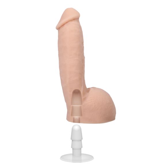 A cross-section of the base of the Signature Cocks - Girthmasterr dildo shows the Vac-U-Lock chasm built into the base of the dildo that allows it to work with Vac-U-Lock accessories. | Kinkly Shop