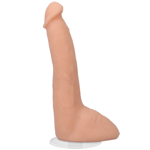 The Signature Cocks - Roman Todd dildo with the suction cup base attachment in the dildo in front of a plain white background | Kinkly Shop