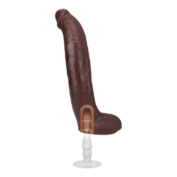A cross-section of the Signature Cocks - Brickzilla dildo shows the Vac-U-Lock empty channel at the base of the dildo that makes it compatible with Vac-U-Lock accessories. | Kinkly Shop