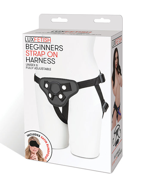 Packaging for the Lux Fetish Beginner's Strap On Harness | Kinkly Shop