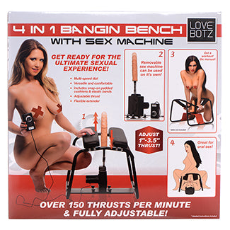 Packaging for the 4-in-1 Bangin' Bench with Sex Machine. This box will be packaged inside of a plain brown cardboard exterior box for discreet shipment to your doorstep. | Kinkly Shop