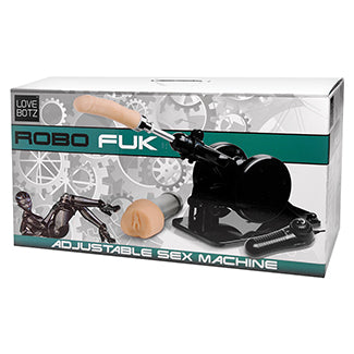 Retail packaging for the Robo FUK Sex Machine. This box will come inside a plain cardboard box during shipping for discretion. | Kinkly Shop
