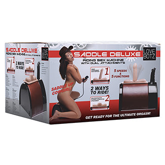 Packaging for the The Saddle Deluxe Sex Machine. This box will be packaged inside of a different, additional plain cardboard box for discreet shipping. | Kinkly Shop