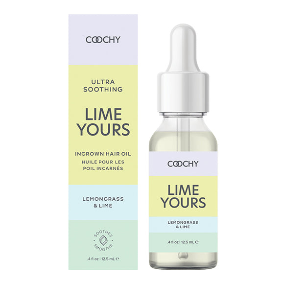 The dropper bottle of the Coochy Ultra Soothing Ingrown Hair Oil shown next to the cardboard box that it comes in. | Kinkly Shop