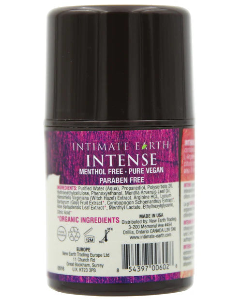 Backside of the Intimate Earth Intense Clitoral Gel packaging | Kinkly Shop